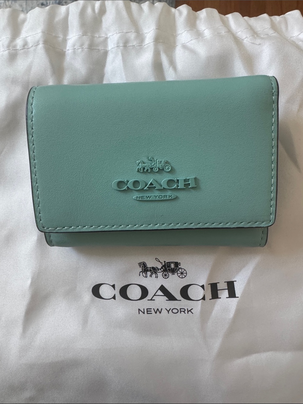 Coach Mint Green Leather Compact Wallet